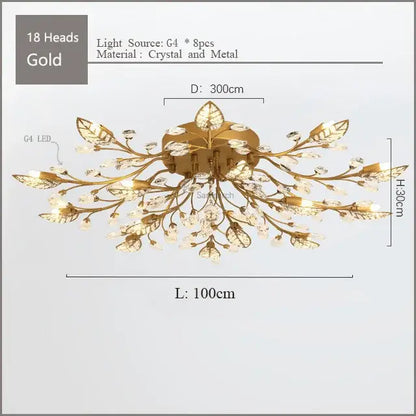 Gold leaf crystal ceiling chandelier led for living room