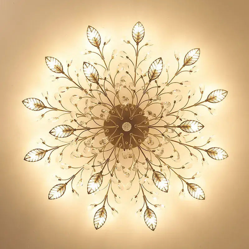 Gold leaf crystal ceiling chandelier led for living room