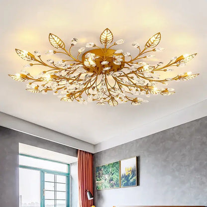 Gold leaf crystal ceiling chandelier led for living room