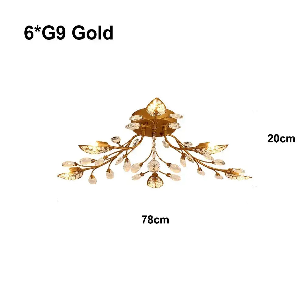 Gold leaf crystal ceiling chandelier for living room