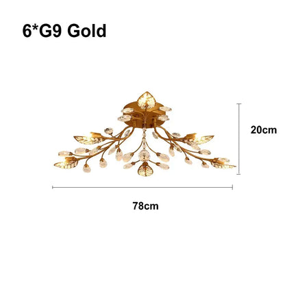 Gold leaf crystal ceiling chandelier for living room