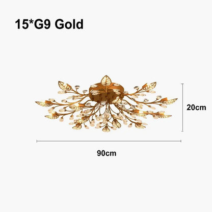 Gold leaf crystal ceiling chandelier for living room