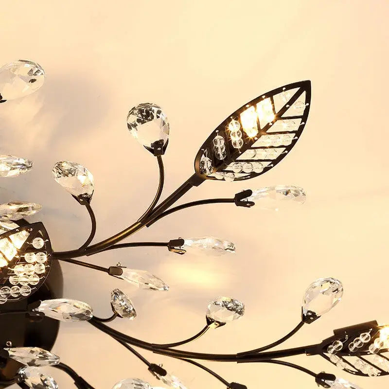 Gold leaf crystal ceiling chandelier for living room