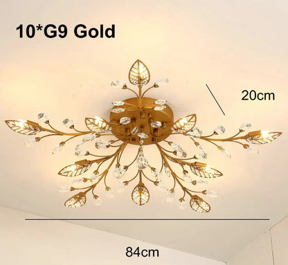 Gold leaf crystal ceiling chandelier for living room
