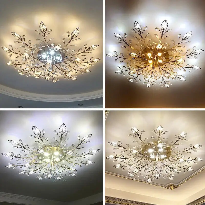 Gold leaf crystal ceiling chandelier for living room