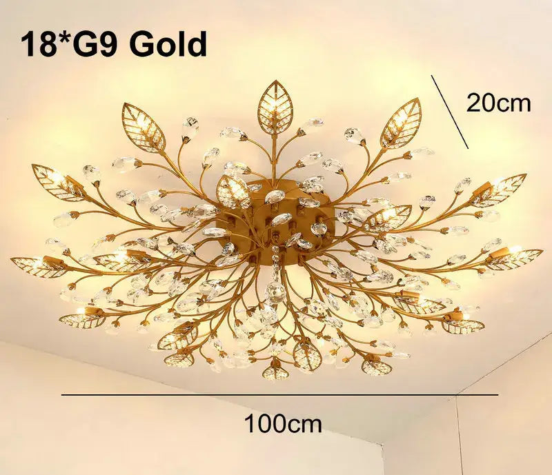 Gold leaf crystal ceiling chandelier for living room