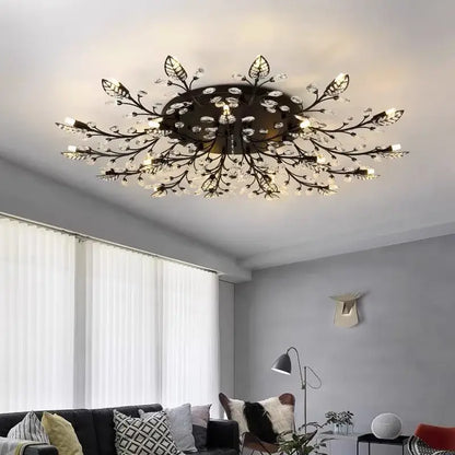 Gold leaf crystal ceiling chandelier for living room