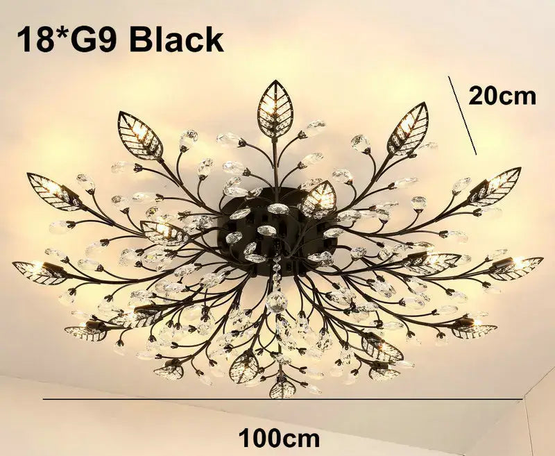 Gold leaf crystal ceiling chandelier for living room