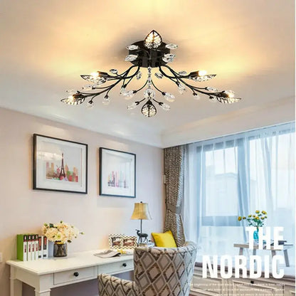 Gold leaf crystal ceiling chandelier for living room