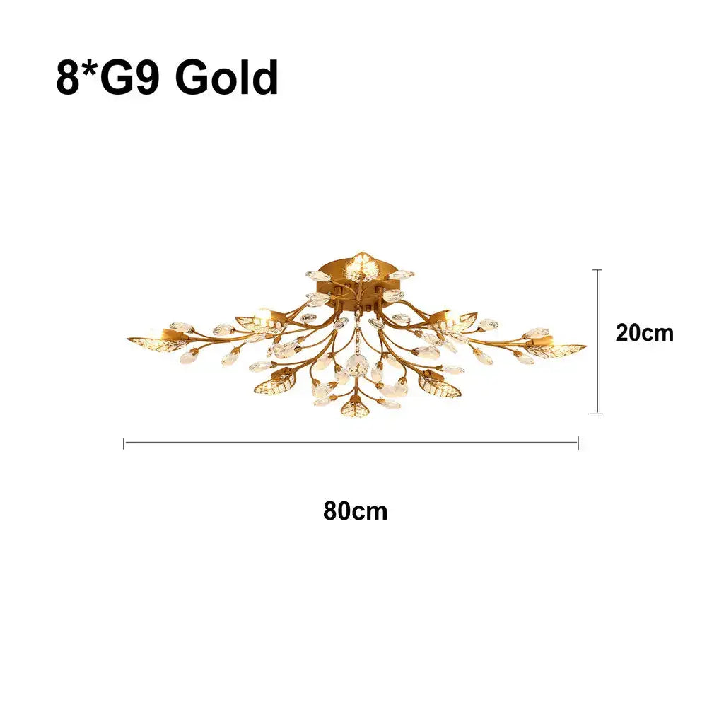 Gold leaf crystal ceiling chandelier for living room