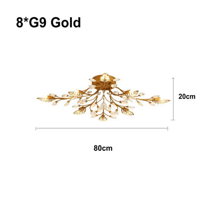 Gold leaf crystal ceiling chandelier for living room