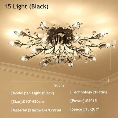 Gold leaf crystal ceiling chandelier living room light