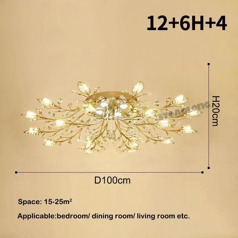 Gold leaf crystal ceiling chandelier living room light