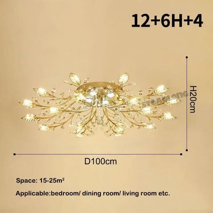 Gold leaf crystal ceiling chandelier living room light