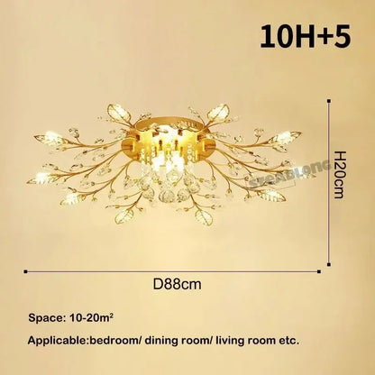 Gold leaf crystal ceiling chandelier living room light