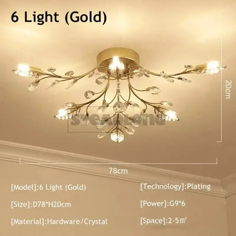 Gold leaf crystal ceiling chandelier living room light