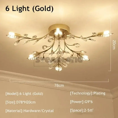 Gold leaf crystal ceiling chandelier living room light