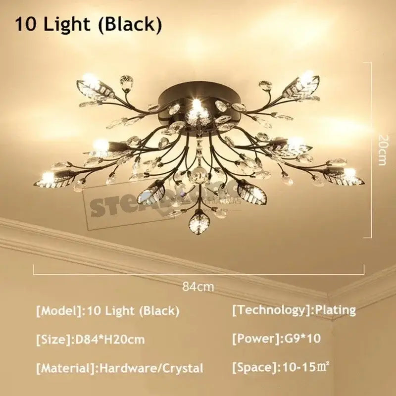 Gold leaf crystal ceiling chandelier living room light