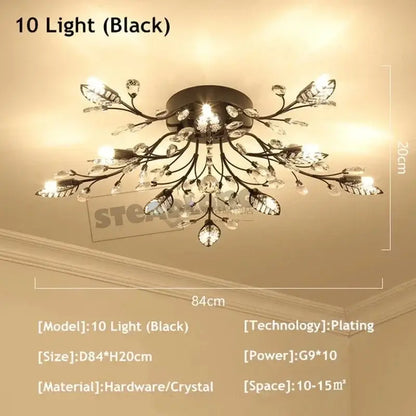 Gold leaf crystal ceiling chandelier living room light