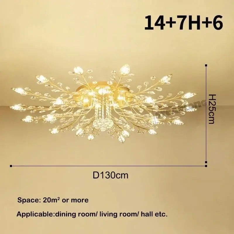 Gold leaf crystal ceiling chandelier living room light