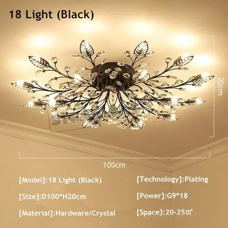 Gold leaf crystal ceiling chandelier living room light