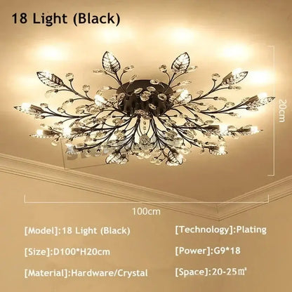 Gold leaf crystal ceiling chandelier living room light