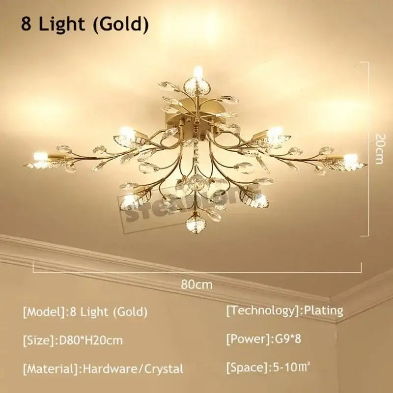 Gold leaf crystal ceiling chandelier living room light