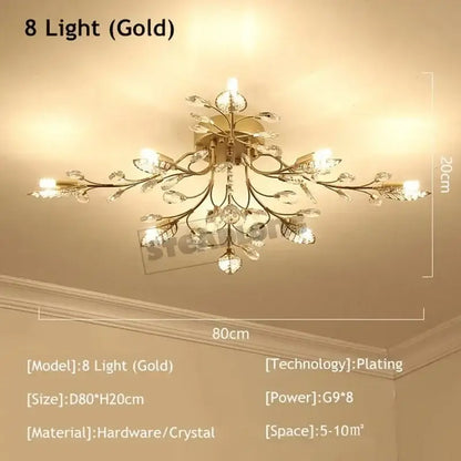 Gold leaf crystal ceiling chandelier living room light