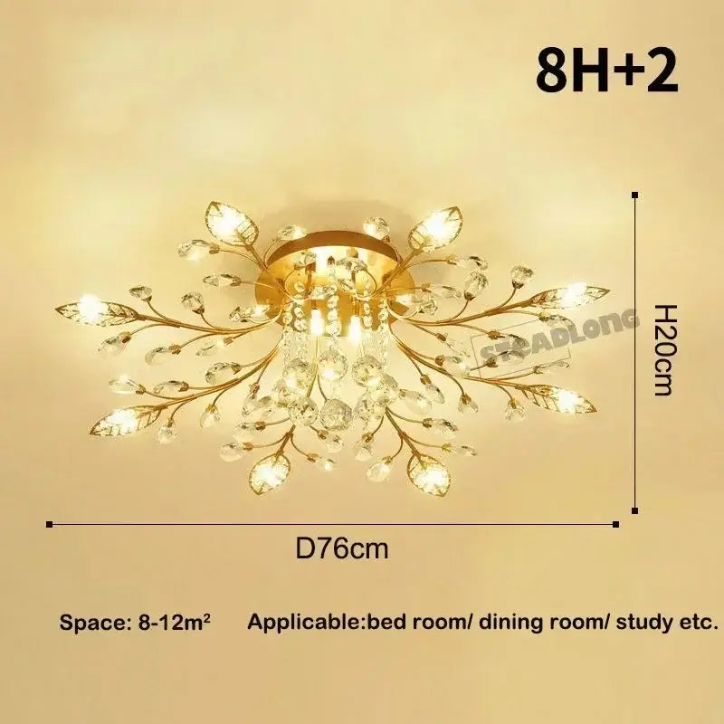 Gold leaf crystal ceiling chandelier living room light