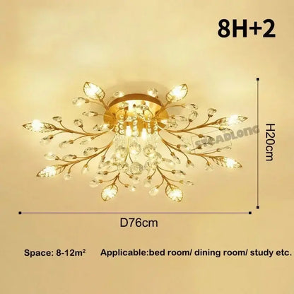 Gold leaf crystal ceiling chandelier living room light