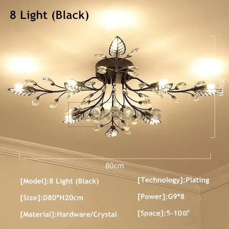 Gold leaf crystal ceiling chandelier living room light