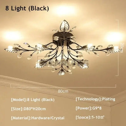 Gold leaf crystal ceiling chandelier living room light