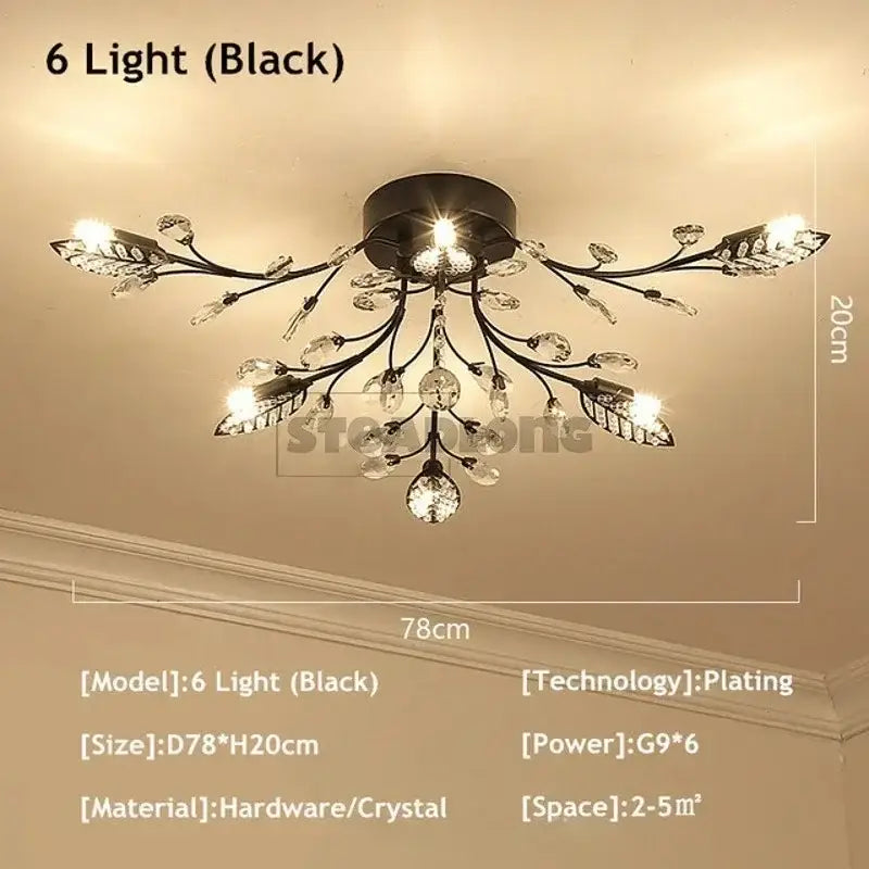 Gold leaf crystal ceiling chandelier living room light