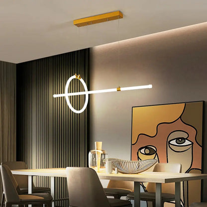 DecorBites™ Gold LED Hanging Lamp: Ring and Tube Design, Simplicity Island Chandelier for Dining Room