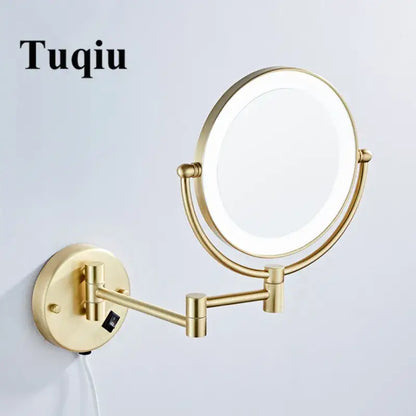 Gold led wall mounted makeup mirror bedroom folding magnifying light
