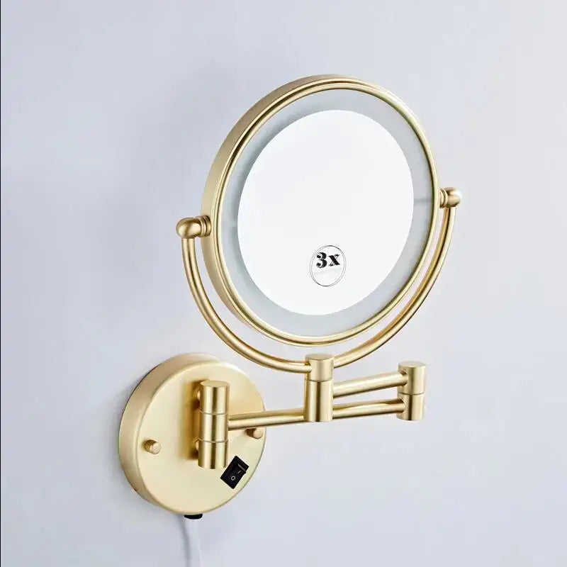 Gold led wall mounted makeup mirror bedroom folding magnifying light