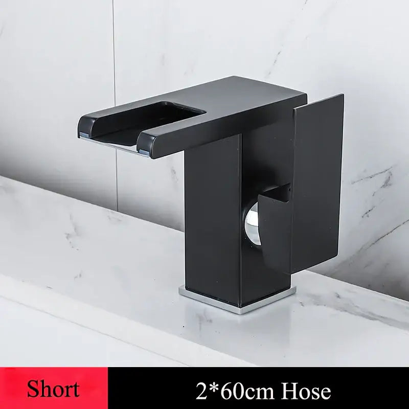 Gold led waterfall basin faucet bathroom temperature color tap