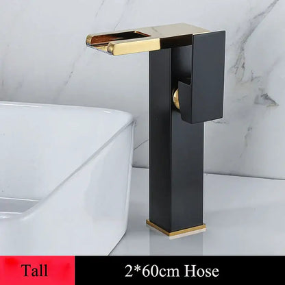Gold led waterfall basin faucet bathroom temperature color tap