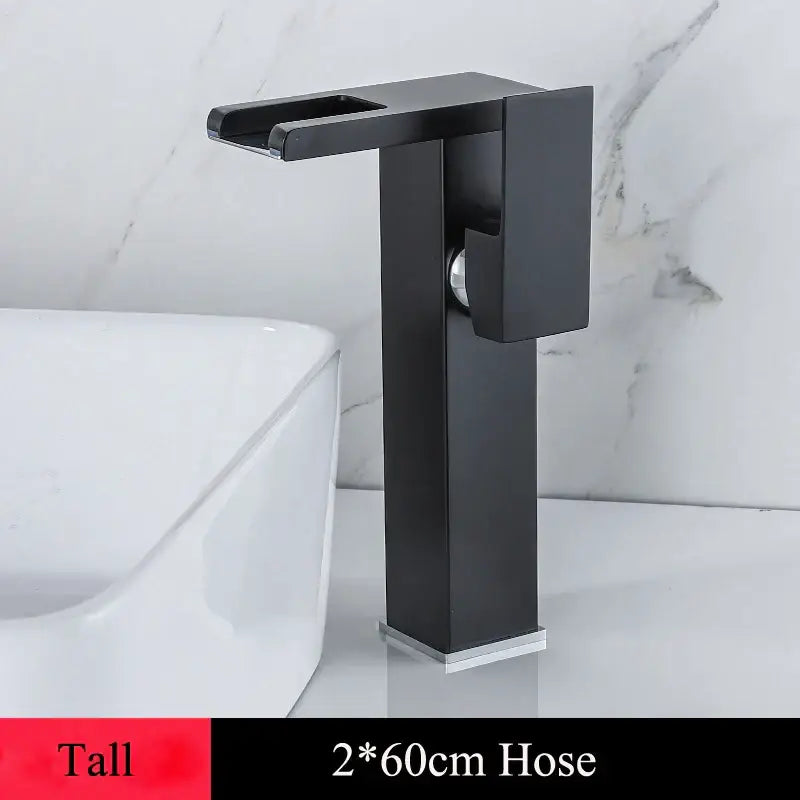 Gold led waterfall basin faucet bathroom temperature color tap