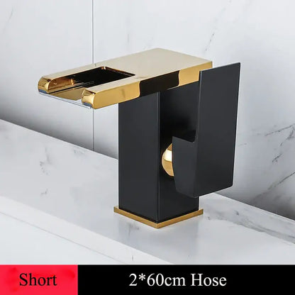 Gold led waterfall basin faucet bathroom temperature color tap