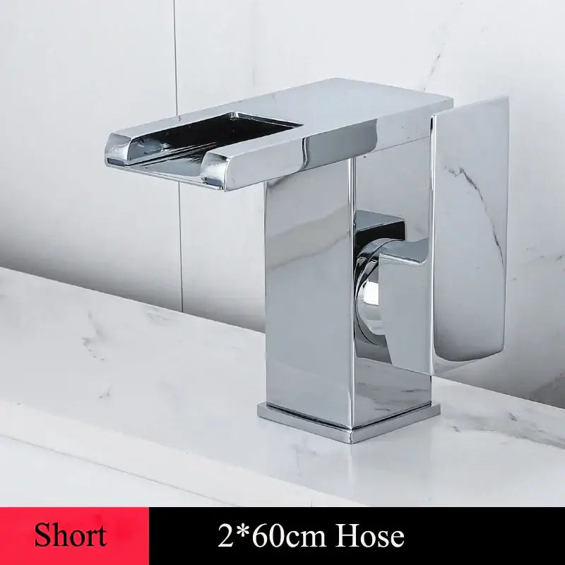 Gold led waterfall basin faucet bathroom temperature color tap