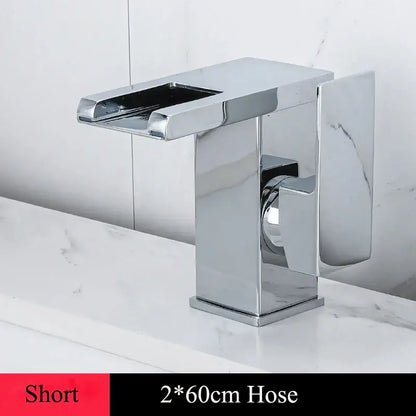 Gold led waterfall basin faucet bathroom temperature color tap