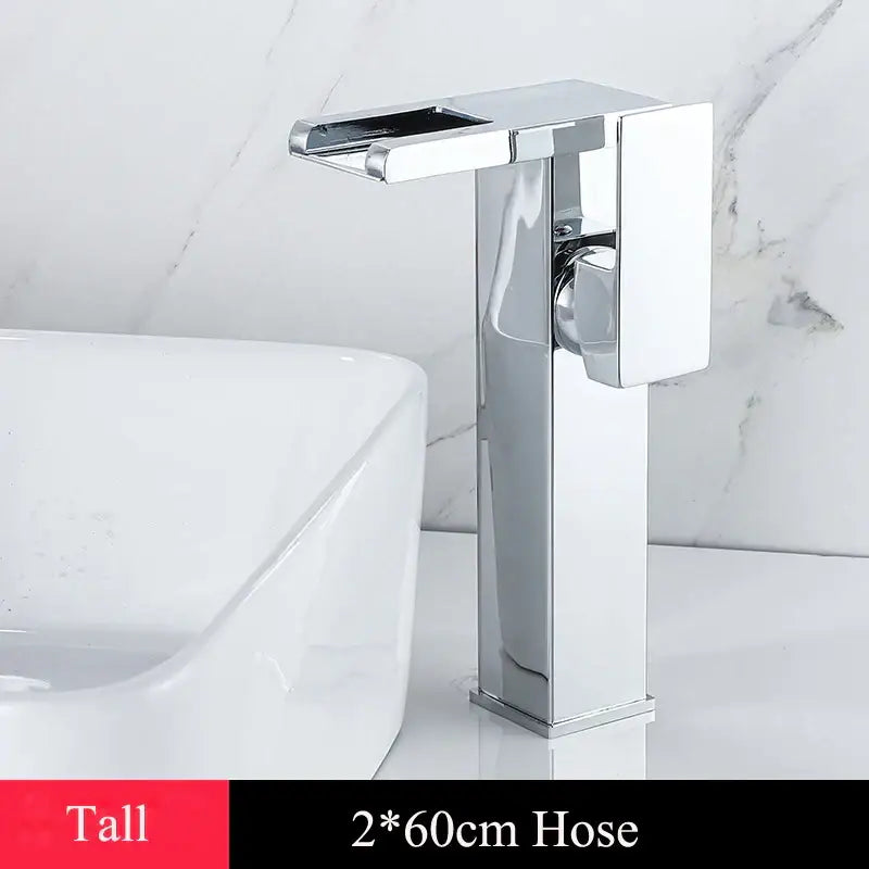 Gold led waterfall basin faucet bathroom temperature color tap