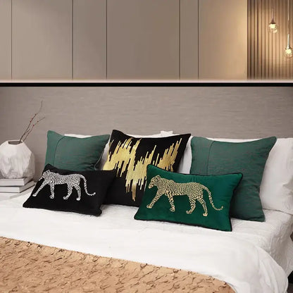 Gold leopard embroidered pillow cover set living room decor