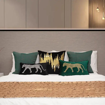 Gold leopard embroidered pillow cover set living room decor