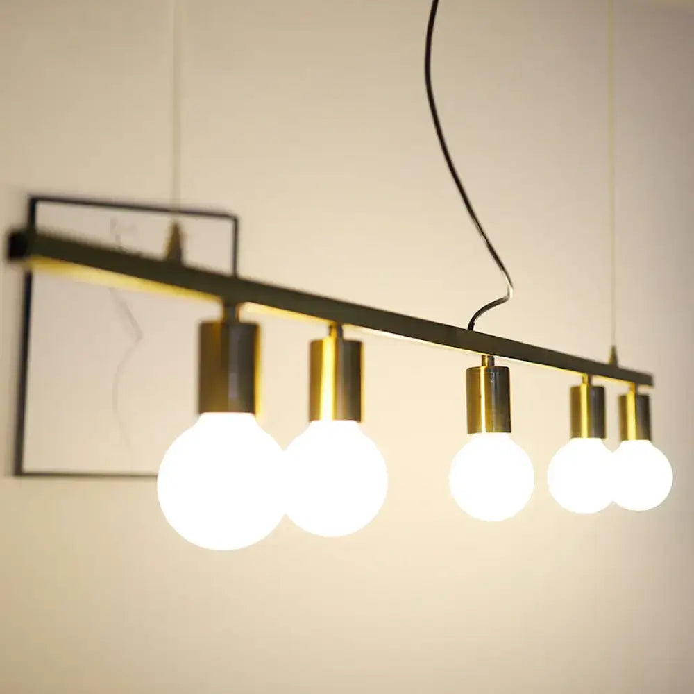 Gold linear island pendant light dining room 5 light metal fixture