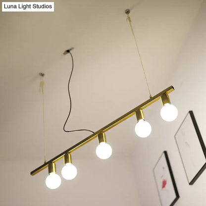 Gold linear island pendant light dining room 5 light metal fixture