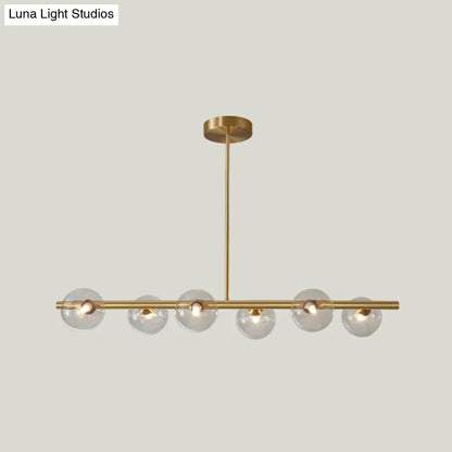 DecorBites™ Gold Linear Island Pendant Light with Spherical Glass Shade - Perfect for Dining Table and Minimalist Decor
