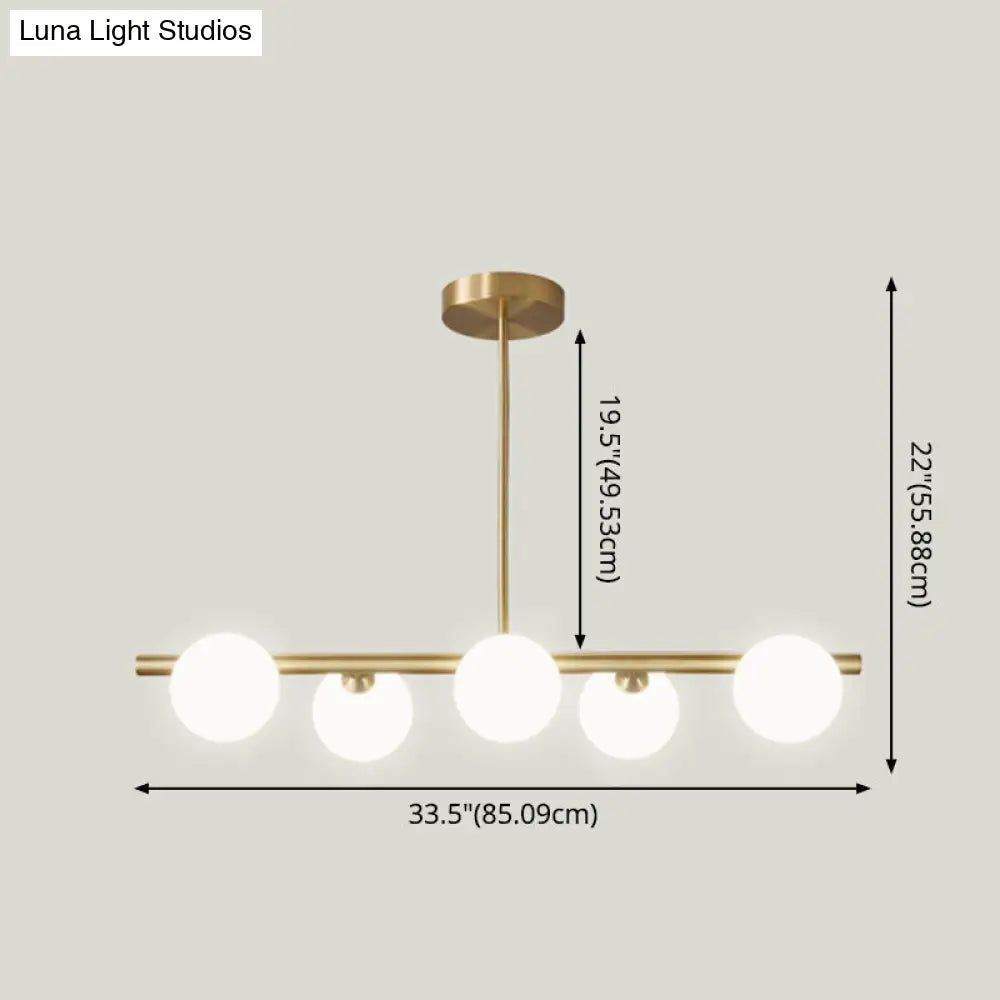 DecorBites™ Gold Linear Island Pendant Light with Spherical Glass Shade - Perfect for Dining Table and Minimalist Decor