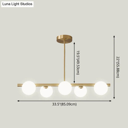 DecorBites™ Gold Linear Island Pendant Light with Spherical Glass Shade - Perfect for Dining Table and Minimalist Decor